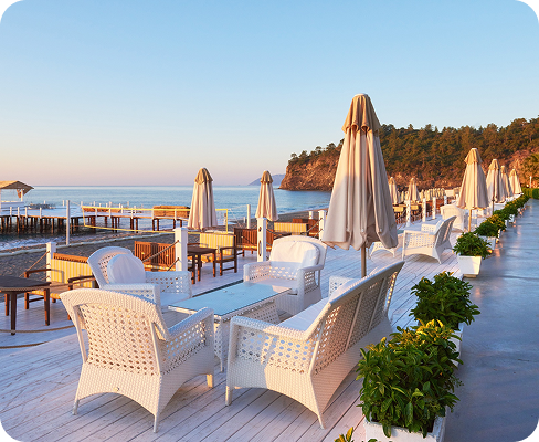 Luxury casino terrace with elegant seating area