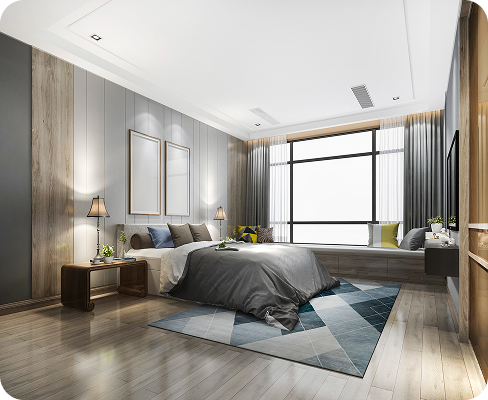 Modern hotel room with minimalist design