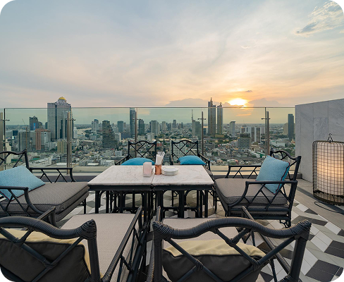 Luxury hotel terrace with city view